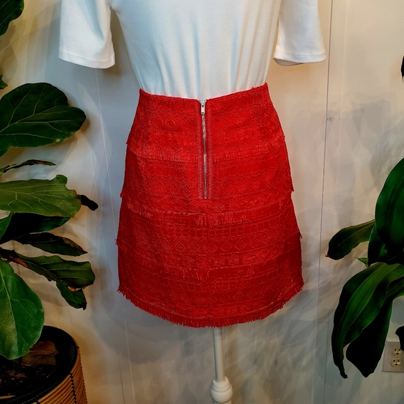 J Crew Factory Fringe Mini Skirt, Red, Size 2 - Picture 2 of 6